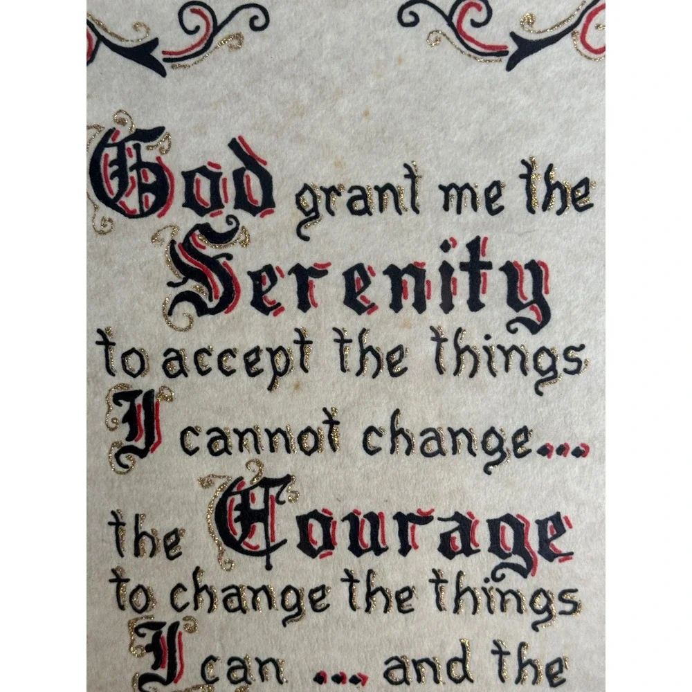 Vintage Serenity Prayer Framed Wall Art Gothic Calligraphy Gold Glitter
